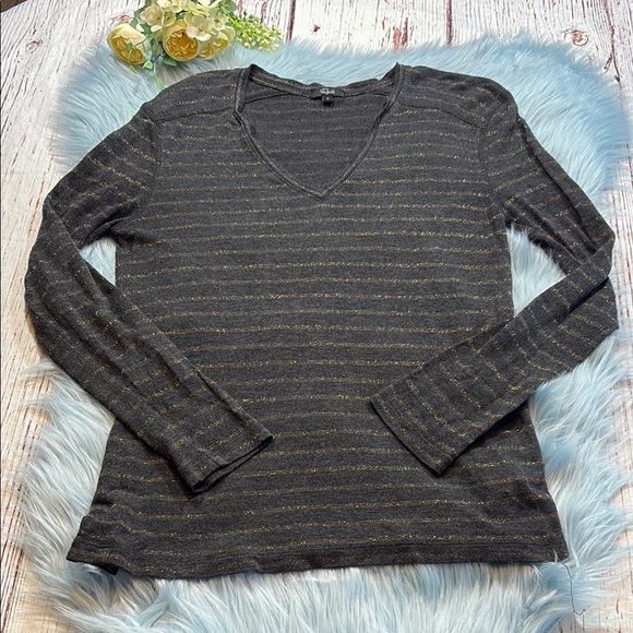 Rails Sami V Neck Long Sleeve Charcoal Bronze Stripe Tee sz S - Picture 1 of 9
